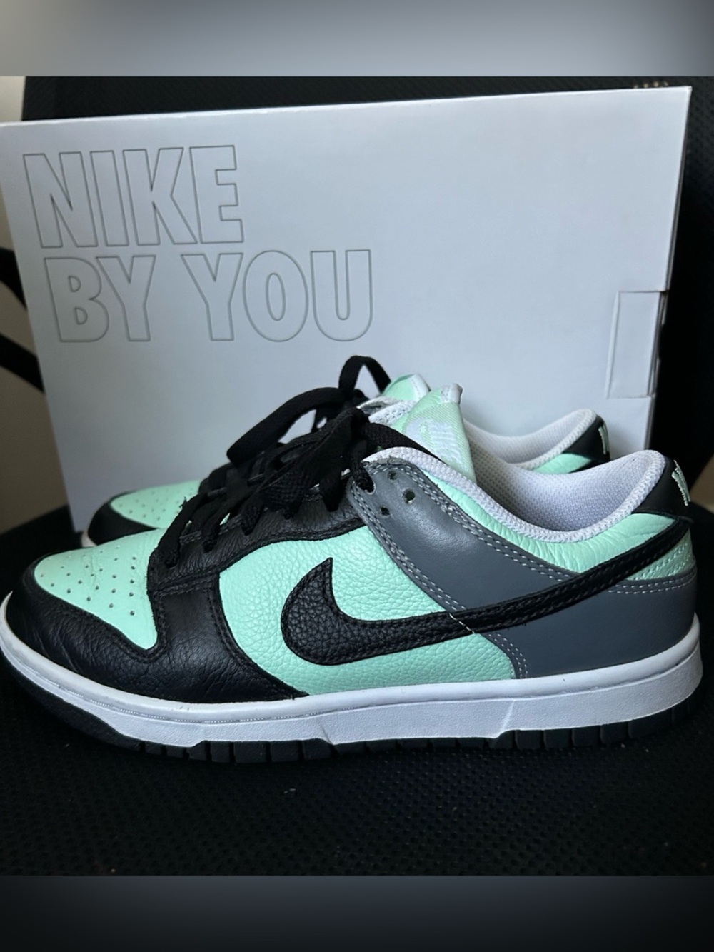 Nike by You custom Nike Dunks turquoise and black Tiffany